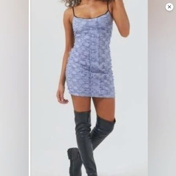 Urban Outfitters Lace Mini Dress S Bodycon Periwinkle Blue Y2K 90s Homecoming - Picture 1 of 10
